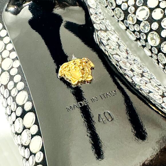 Versace Pumps 40/US 10 Black Crystal Embellished Leather Heel NIB $1,450 - Picture 13 of 14